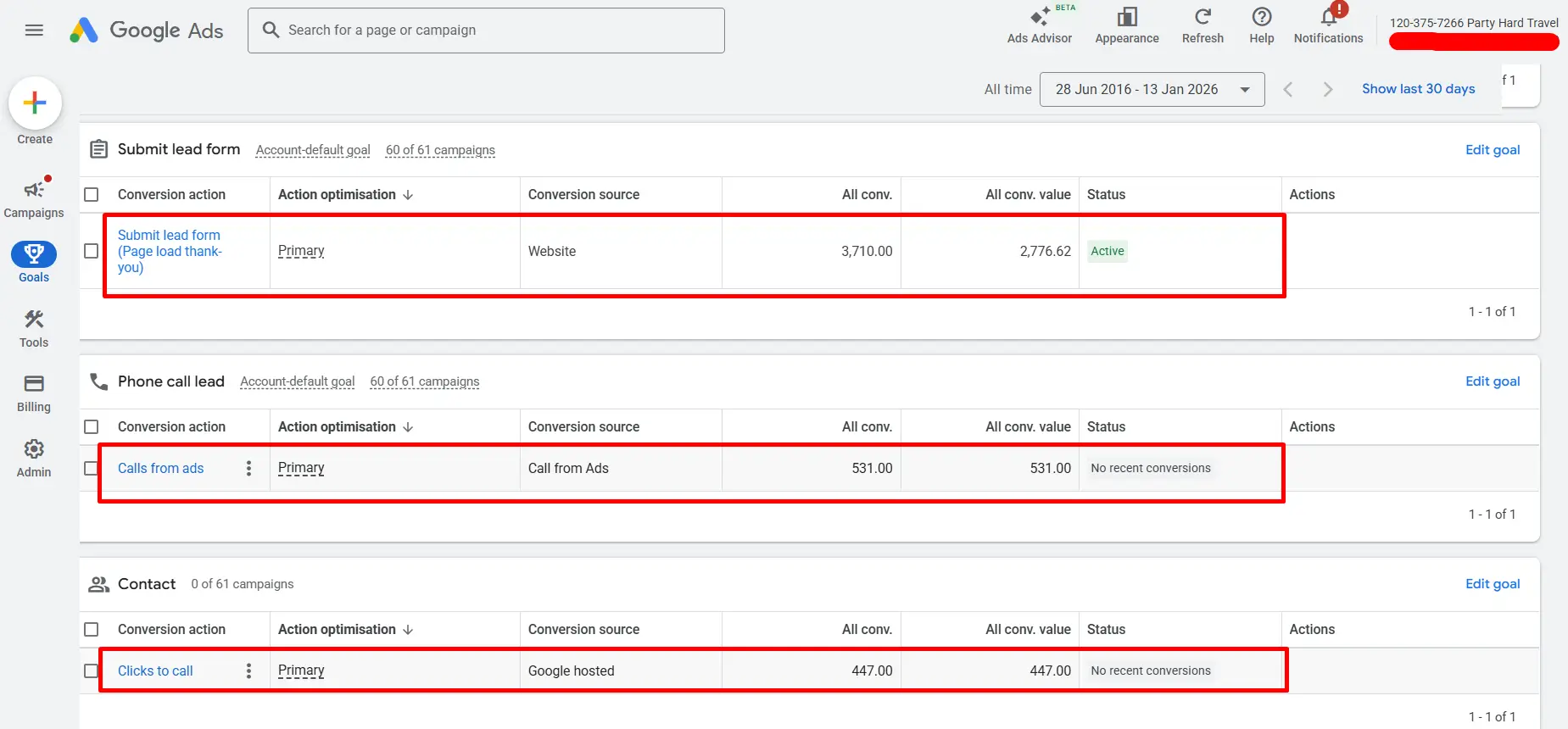 form call tracking conv goal